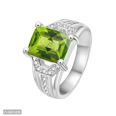 Jemskart 7.55 Carat Natural Green Peridot panchdhatu Silver Plated Metal Adjustable Ring for Men and Women-thumb2