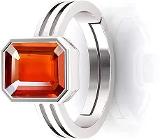 Sidharth Gems 13.25 Ratti / 12.00 Carat Natural Certified Hessonite/Garnet/Gomed Loose Gemstone Silver Plated Adjustable Ring Sizes Between 15 to 28 for Men's and Women's-thumb2