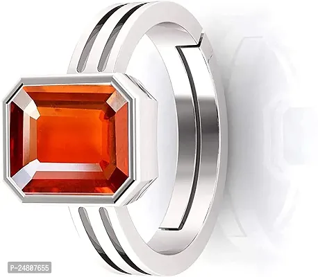 Sidharth Gems 13.25 Ratti / 12.00 Carat Natural Certified Hessonite/Garnet/Gomed Loose Gemstone Silver Plated Adjustable Ring Sizes Between 15 to 28 for Men's and Women's-thumb3