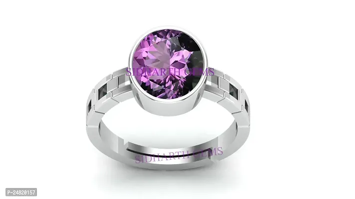 11.25 Ratti 10.00 Carat Amethyst Silver Plated Ring Katela Ring Original Certified Purple Natural Jamuniya Stone Ring Astrological February Birthstone Adjustable Ring Size 16-27