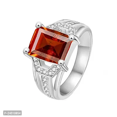 Jemskart 7.25 Ratti Gomed/Hessonite Ring Natural Quality  Original Stone Panchdhatu Adjustable Silver Plated Ring for Men and Women
