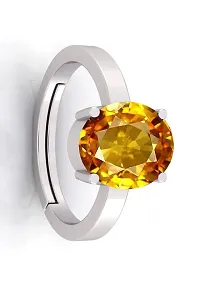 10.25 Ratti 9.00 Carat Unheated Untreatet A+ Quality Natural Yellow Sapphire Pukhraj Gemstone Silver Plated Ring for Women's and Men's (Lab Certified)-thumb1