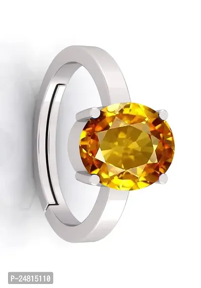 10.25 Ratti 9.00 Carat Unheated Untreatet A+ Quality Natural Yellow Sapphire Pukhraj Gemstone Silver Plated Ring for Women's and Men's (Lab Certified)-thumb2