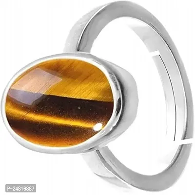 SIDHARTH GEMS 7.25 Ratti 6.25 Carat Natural Tiger Eye Silver Ring Original Certified Tiger?s Eye Ring Oval Cut Gemstone Astrological Silver Plated Ring-thumb3