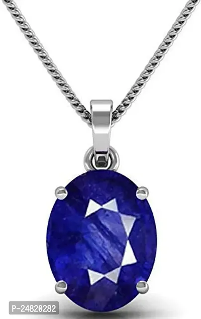 7.25 Ratti 6.00 Carat Blue Sapphire Nilam/Neelam Stone Silver Plated Pendant Locket Rashi Ratan Gemstone for Men and Women by Lab Certified-thumb3