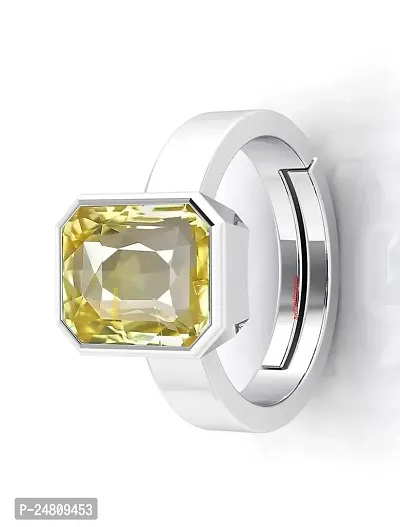 Sidharth Gems 6.25 Ratti 5.25 Carat Unheated Untreatet A+ Quality Natural Yellow Sapphire Pukhraj Gemstone Silver Plated Ring for Women's and Men's {Lab Certified}-thumb3
