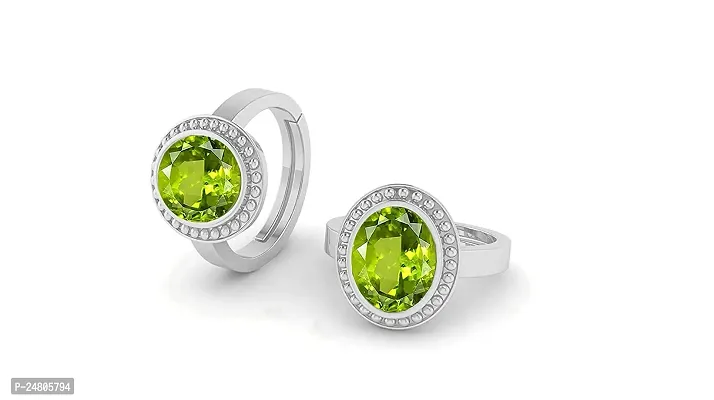 Sidharth Gems 14.50 Carat Certified Natural AAA++ Quality Peridot Loose Gemstone Silver Plated panchdhatu Adjustable Silver Ring for Men and Women { Lab -Approved }-thumb3