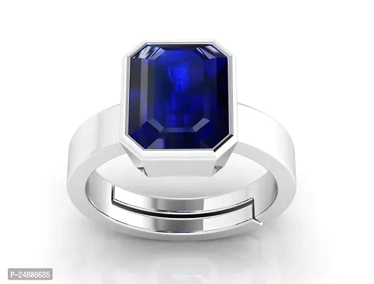 SIDHARTH GEMS Blue Sapphire/Neelam 8.25 Ratti 7.62 crt Stone Panchdhatu Adjustable Ring for Women