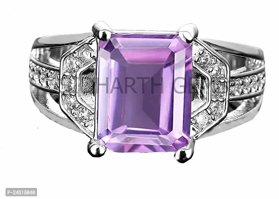 SIDHARTH GEMS 7.50 Carat Amethyst Original Certified Amethyst Silver Plated Ring Stone Ring for Men And Women-thumb2