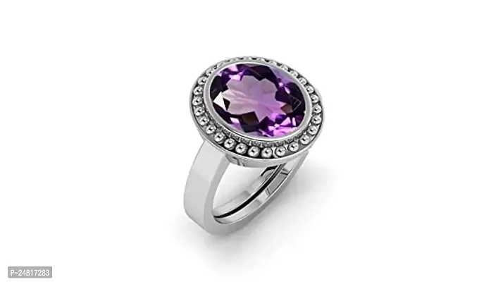 SIDHARTH GEMS 9.00 Ratti 8.00 Carat Amethyst Silver Plated Ring Katela Ring Original Certified Natural Amethyst Stone Ring Astrological Birthstone Adjustable Ring Size 16-24 for Men and Women,s