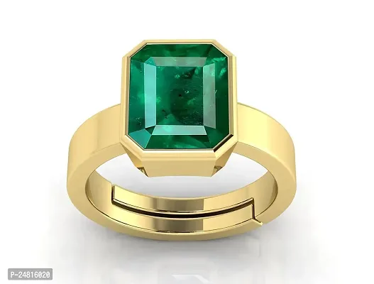 JEMSKART 6.25 Ratti 5.00 Carat Certified Natural Emerald Panna Panchdhatu Adjustable Rashi Ratan Gold Plating Ring for Astrological Purpose Men  Women