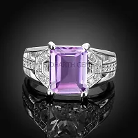 Jemskart 11.25 Ratti 10.25 Carat Amethyst Ring Katela Ring Original Certified Natural Amethyst Stone Ring Astrological Birthstone Silver Plated Adjustable Ring Size 16-28 for Men and Women,s-thumb2