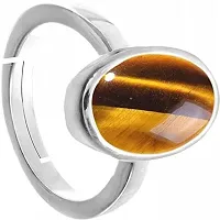 SIDHARTH GEMS 7.25 Ratti 6.25 Carat Natural Tiger Eye Silver Ring Original Certified Tiger?s Eye Ring Oval Cut Gemstone Astrological Silver Plated Ring-thumb1