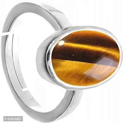 SIDHARTH GEMS 7.25 Ratti 6.25 Carat Natural Tiger Eye Silver Ring Original Certified Tiger?s Eye Ring Oval Cut Gemstone Astrological Silver Plated Ring-thumb2