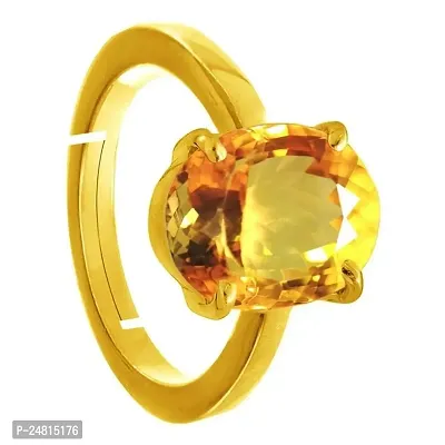 SIDHARTH GEMS 13.25 Carat 12.00 Ratti Citrine Ring Sunela Certified Natural Original Oval Cut Precious Gemstone Citrine Gold Plated Adjustable Ring Size 16-24 November Birthstone for Unisex-thumb2