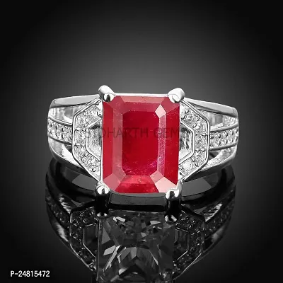 SIDHARTH GEMS 7.25 Ratti 6.00 Carat Original Red Ruby Manik Silver Ring Certified Gemstone Adjustable Ring For Men And Women-thumb3