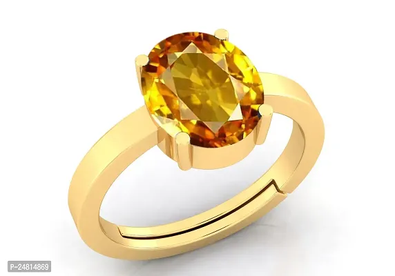 Certified Unheated Untreatet 5.25 Ratti 4.00 Carat A+ Quality Natural Yellow Sapphire Pukhraj Gemstone Gold Plated Ring for Women's and Men's-thumb3