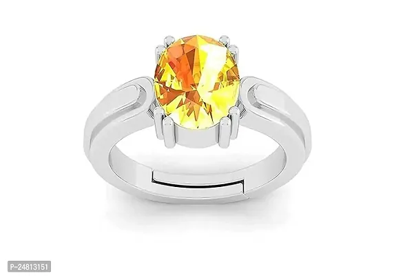 SIDHARTH GEMS 3.00 Ratti 2.00 Carat Natural Yellow Sapphire Pukhraj Stone Panchdhatu Adjustable Silver Ring for Men and Women