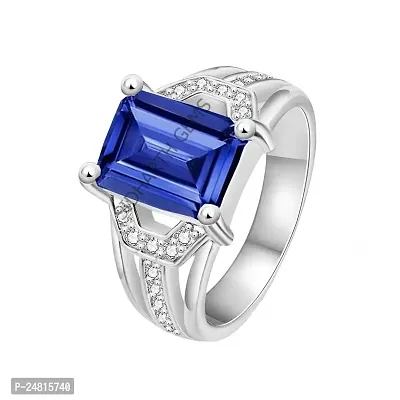 SIDHARTH GEMS 17.25 Ratti / 16.00 Carat Certified Natural Blue Sapphire/Neelam Ring (Nilam/Neelam Silver Plated) panchdhatu Adjustable Ring for Men and Women