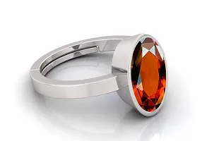 JEMSKART 8.25 Ratti 7.00 Carat Gomed Silver Ring Ceylon Loose Gemstone Lab - Certified Natural AA+ Quality Hessonite Garnet Adjustable Silver Ring for Man and Women-thumb2