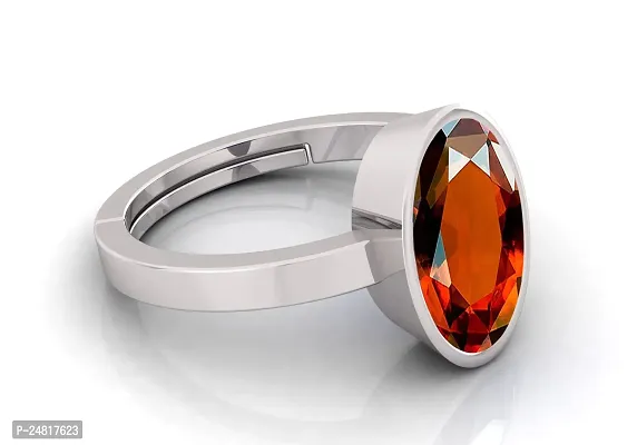 JEMSKART 8.25 Ratti 7.00 Carat Gomed Silver Ring Ceylon Loose Gemstone Lab - Certified Natural AA+ Quality Hessonite Garnet Adjustable Silver Ring for Man and Women-thumb3