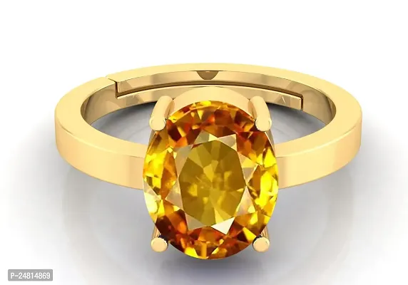 Certified Unheated Untreatet 5.25 Ratti 4.00 Carat A+ Quality Natural Yellow Sapphire Pukhraj Gemstone Gold Plated Ring for Women's and Men's-thumb2