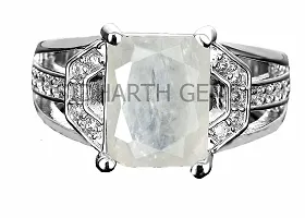 SIDHARTH GEMS Men's 8.25 Ratti White Sapphire Silver Plated Ring Lab Certified Loose Gemstone Certified Safed Pukhraj Adjaistaible Ring-thumb1