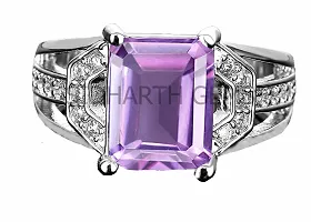 Jemskart 11.25 Ratti 10.25 Carat Amethyst Ring Katela Ring Original Certified Natural Amethyst Stone Ring Astrological Birthstone Silver Plated Adjustable Ring Size 16-28 for Men and Women,s-thumb1