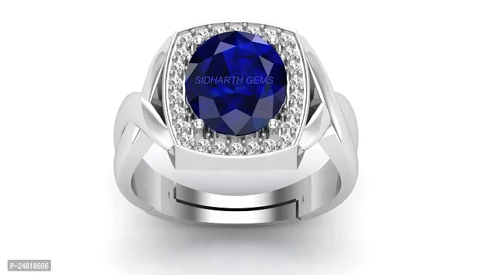 SIDHARTH GEMS 7.52 Ratti Certified Original Blue Sapphire Silver Plated Ring Panchdhatu Adjustable Neelam Ring for Men  Women by Lab Certified