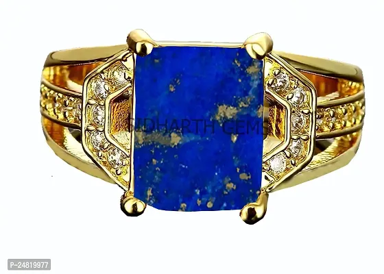 Jemskart 16.25 Ratti / 15.45 Carat Blue Lajward Stone Panchdhatu Adjustable Gold Plated Ring Natural AA++ Quality Original Lapis Lazuli Lajwart Ring-thumb0