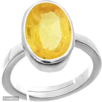 Sidharth Gems 4.25 Ratti 3.00 Carat Yellow Sapphire Stone Silver Plated Adjustable Ring Original and Certified Natural Pukhraj Unheated and Untreated Gemstone Free Size Anguthi for Men and Women