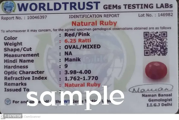 Sidharth Gems Natural AA++ Quality Burma Ruby Manik 9.00 Ratti Birthstone Stone Original Unheated Untreatet Earth Mind Certified Natural Loose Gemstone{Lab - Teseted}-thumb2