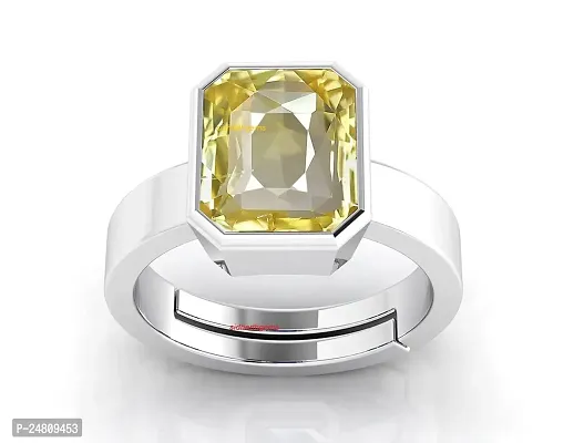 Sidharth Gems 6.25 Ratti 5.25 Carat Unheated Untreatet A+ Quality Natural Yellow Sapphire Pukhraj Gemstone Silver Plated Ring for Women's and Men's {Lab Certified}