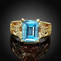 Jemskart 4.25 Ratti 3.50 Carat Special Quality Blue Topaz Free Size Adjustable Ring Gold Plated Gemstone by Lab Certified-thumb2