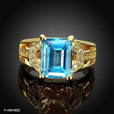 Jemskart 4.25 Ratti 3.50 Carat Special Quality Blue Topaz Free Size Adjustable Ring Gold Plated Gemstone by Lab Certified-thumb3