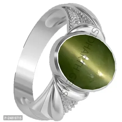 SIDHARTH GEMS 11.00 Carat Cat's Eye Lehsunia Stone Ring Silver Adjustable Ring for Men-thumb2