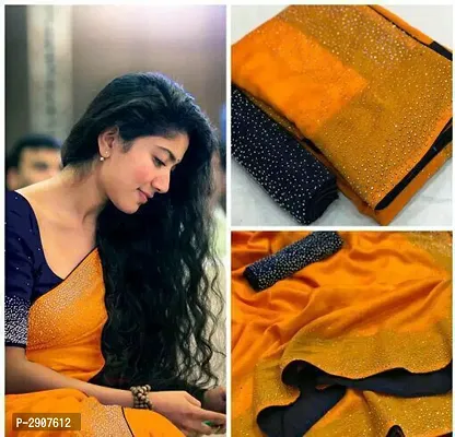 Orange Embroidered Silk Blend Saree with Blouse piece