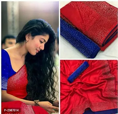 Red Embroidered Silk Blend Saree with Blouse piece