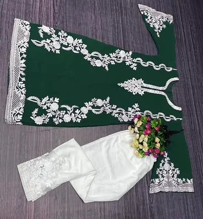 Fancy Rayon Embroidered A-Line Kurta Bottom Set