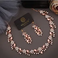 Stylish Peach Brass Cubic Zirconia Jewellery Set For Women-thumb2