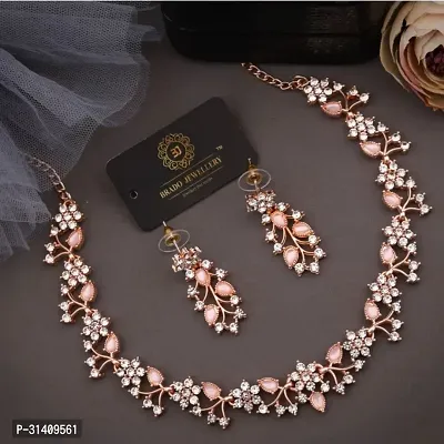 Stylish Peach Brass Cubic Zirconia Jewellery Set For Women-thumb3