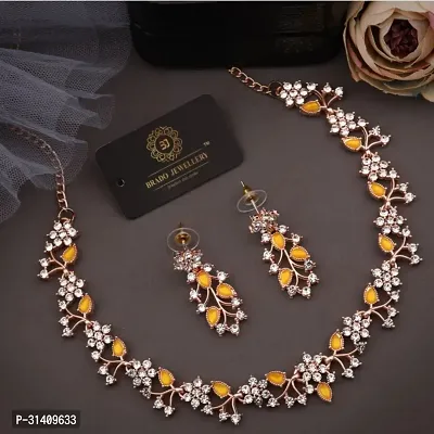 Stylish Yellow Brass Cubic Zirconia Jewellery Set For Women-thumb3