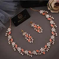 Stylish Orange Brass Cubic Zirconia Jewellery Set For Women-thumb2