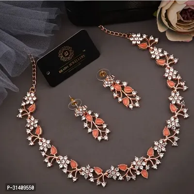 Stylish Orange Brass Cubic Zirconia Jewellery Set For Women-thumb3