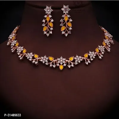 Stylish Yellow Brass Cubic Zirconia Jewellery Set For Women-thumb0