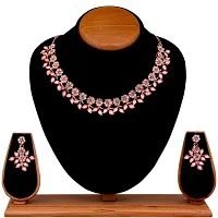 Rose Gold Plated Necklace set with Peach color Kundan Jewellery Sets-thumb2