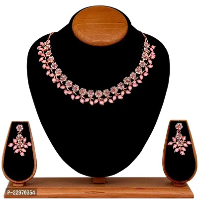 Rose Gold Plated Necklace set with Peach color Kundan Jewellery Sets-thumb3