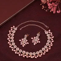 Rose Gold Plated Necklace set with Peach color Kundan Jewellery Sets-thumb3