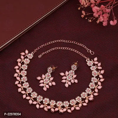 Rose Gold Plated Necklace set with Peach color Kundan Jewellery Sets-thumb4