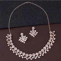 Rose Gold Plated Necklace set with Peach color Kundan Jewellery Sets-thumb1